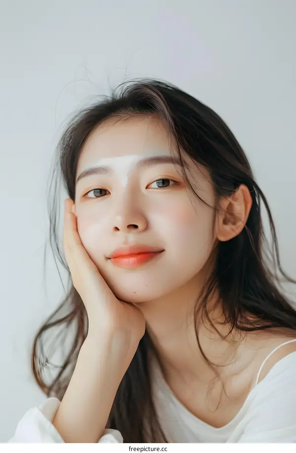 Portrait of an Asian Woman with White Makeup