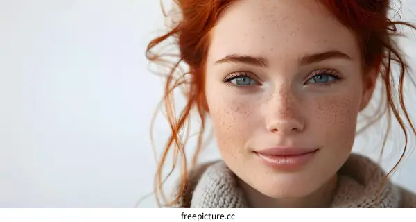 Portrait of a young redheaded woman with freckles