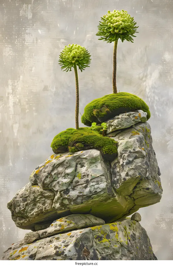 Green Plants Growing on Top of Stacked Rocks