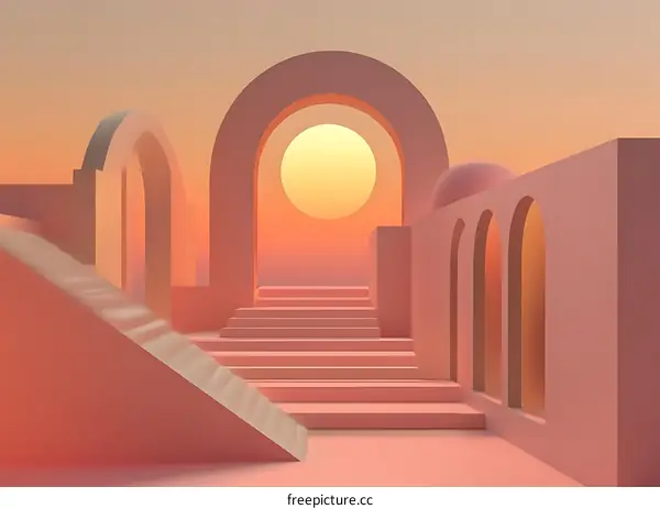 Abstract Minimalist Architecture Illustration with Sunset