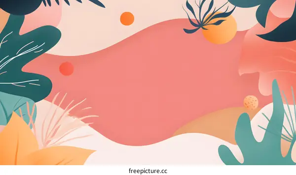 Abstract Tropical Background with Colorful Leaves and Waves