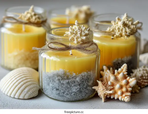 Handcrafted Candles in Glass Jars with Seashells