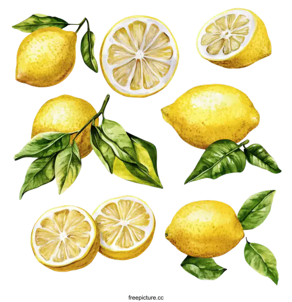[Transparent Background PNG]Watercolor Illustrations of Fresh Lemons