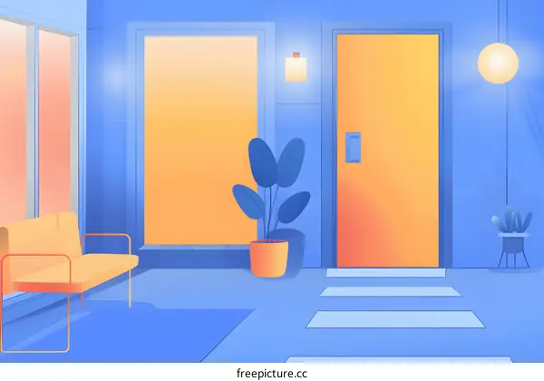 Modern Interior Design with Blue and Orange Color Scheme