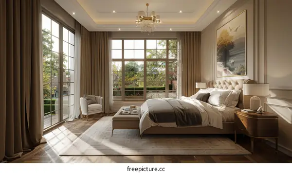 Luxurious Bedroom Interior Design with Large Windows