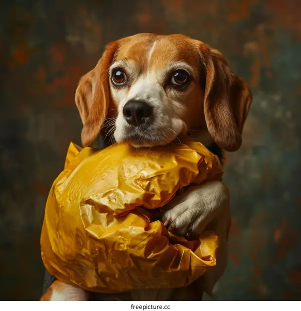 Adorable Beagle Dog Embraces Yellow Balloon