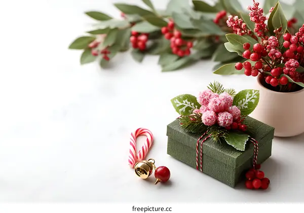 Christmas Gift Decoration Arrangement on White Surface