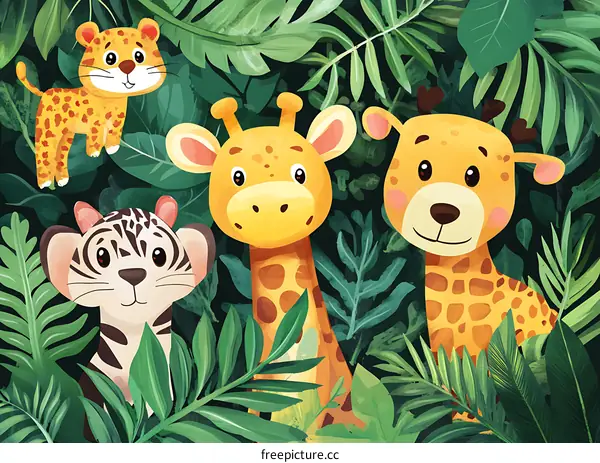 Cute Cartoon Jungle Animals Illustration