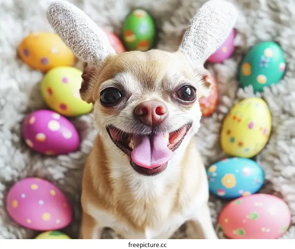 Chihuahua Dog with Easter Eggs
