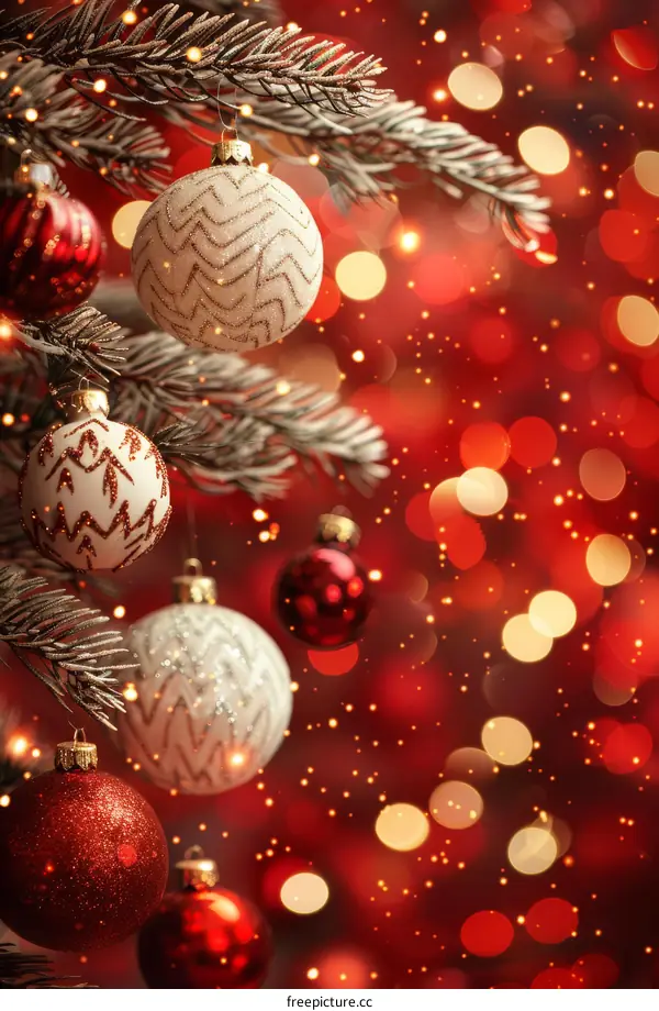 Festive Christmas Tree Ornaments in Red and White