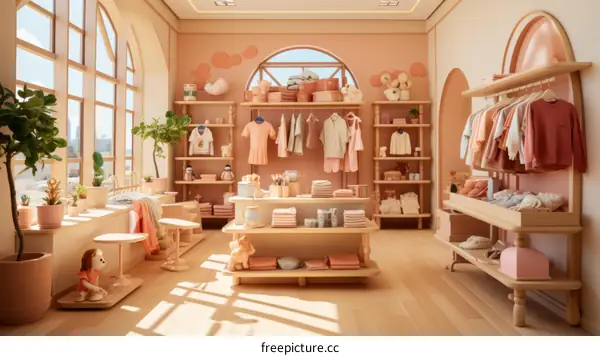 Minimalist Scandinavian Children's Clothing Store Illustration