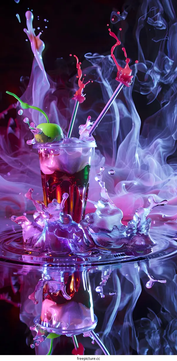 Colorful Splash of Cocktail With Smoke