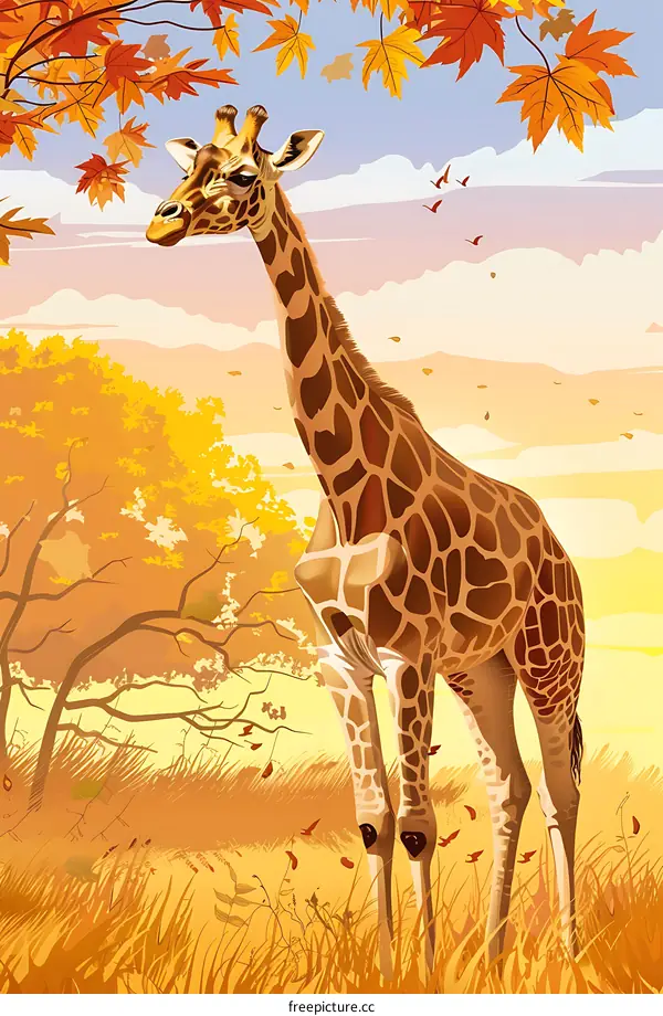 Giraffe in Autumn Landscape