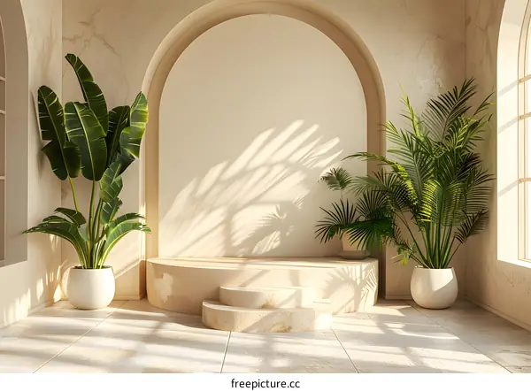 Indoor Plants in the Arched Hallway