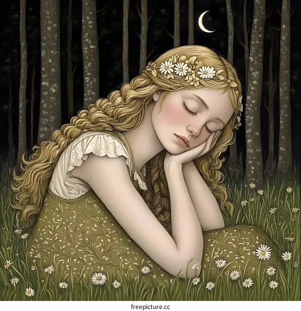 Sleeping Beauty In The Forest Illustration