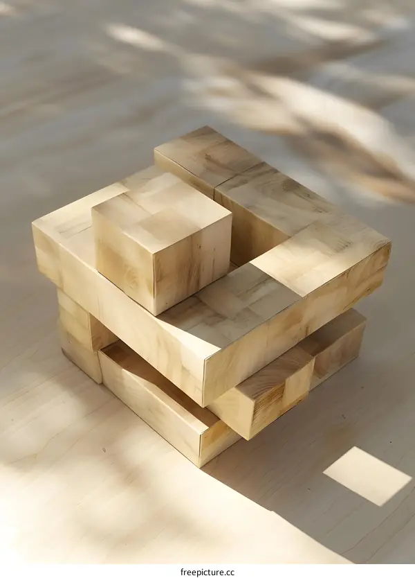 Wooden Blocks Stacked in a Geometric Shape
