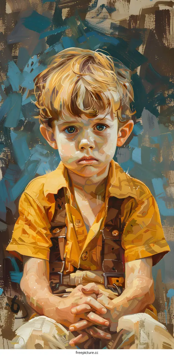 Portrait of a Young Boy with a Serious Expression