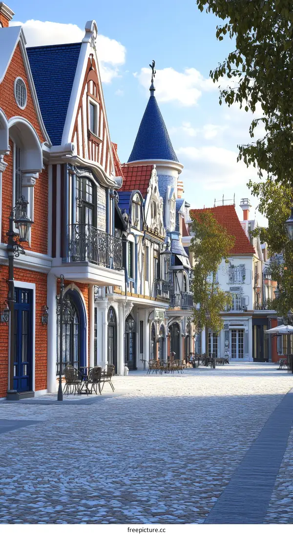 European Style Street Scene Illustration