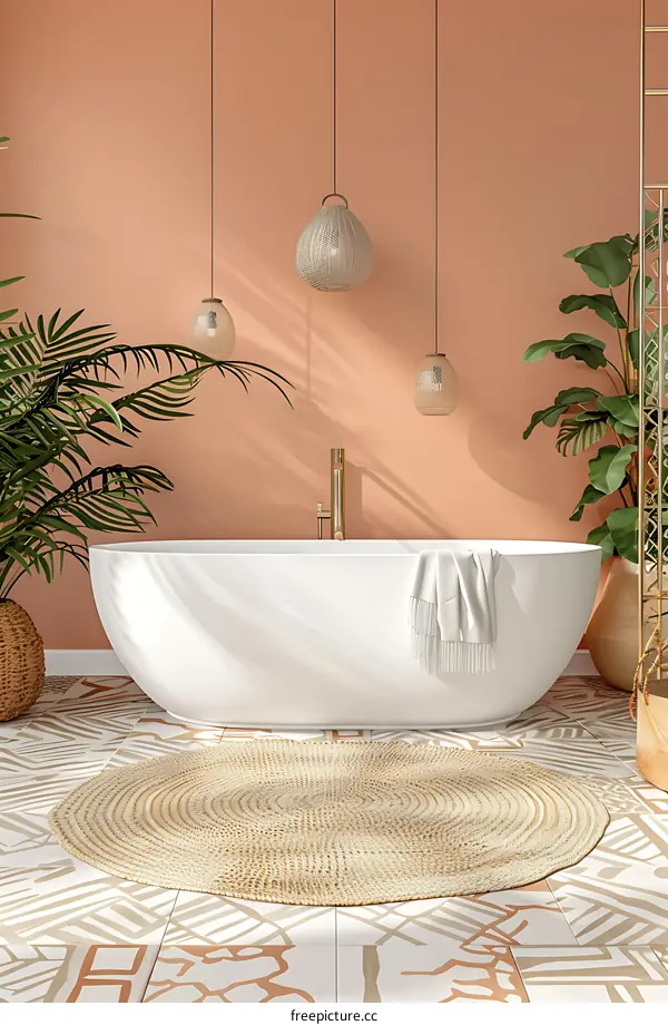 Modern Bathroom Interior Design with Bathtub and Plants