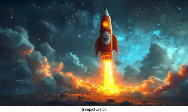 Rocket ship launching into space