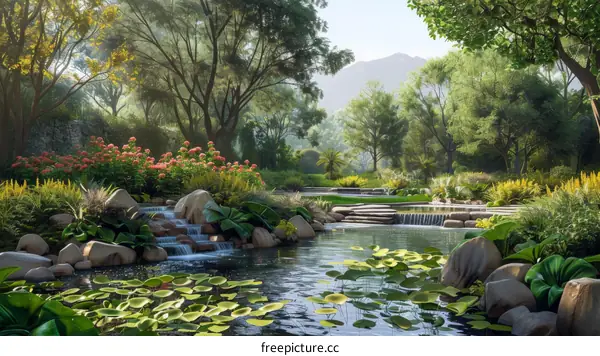 Landscaping with Large Rocks and a Pond