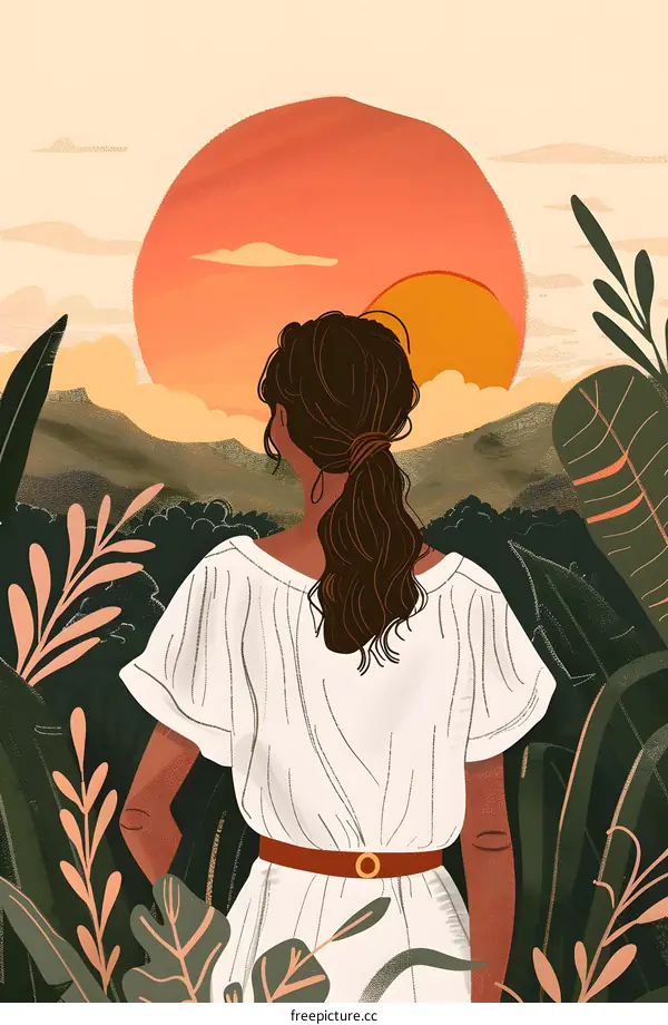 Woman Standing in Front of Sunset Landscape