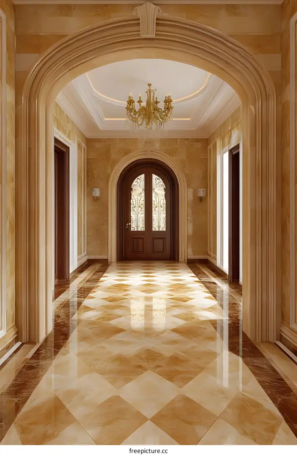 Luxury Interior Design with Archway and Marble Flooring