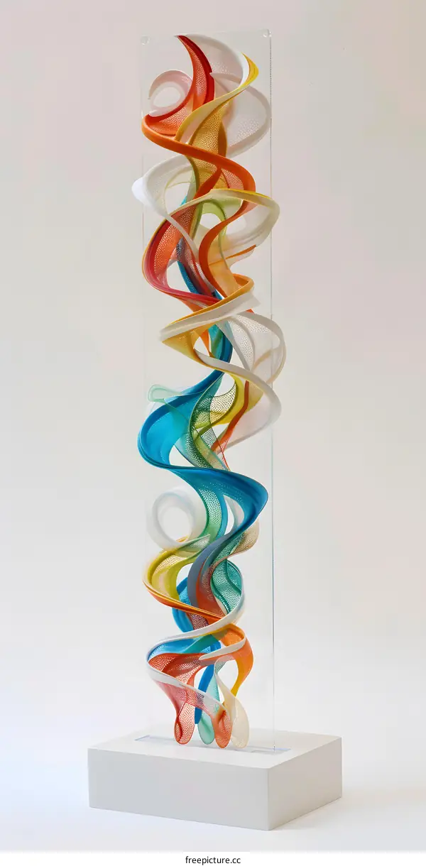 Abstract Colorful Sculpture In Glass Case