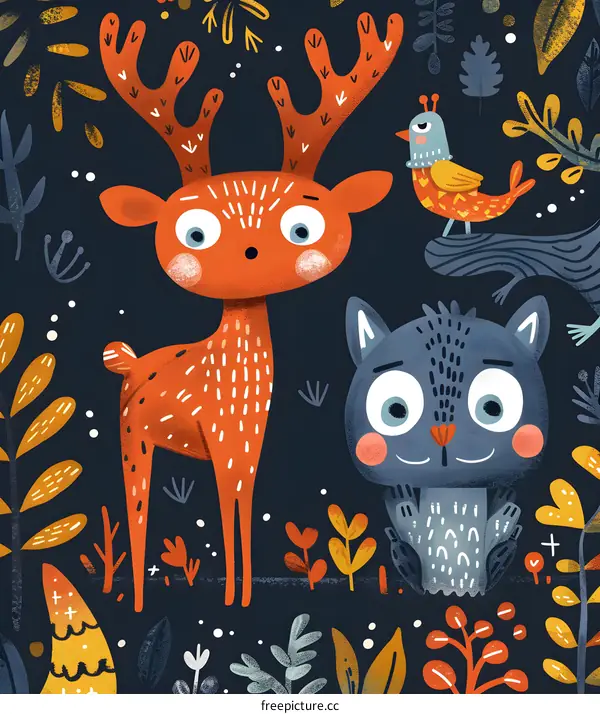 Cute Cartoon Animals In A Forest Illustration