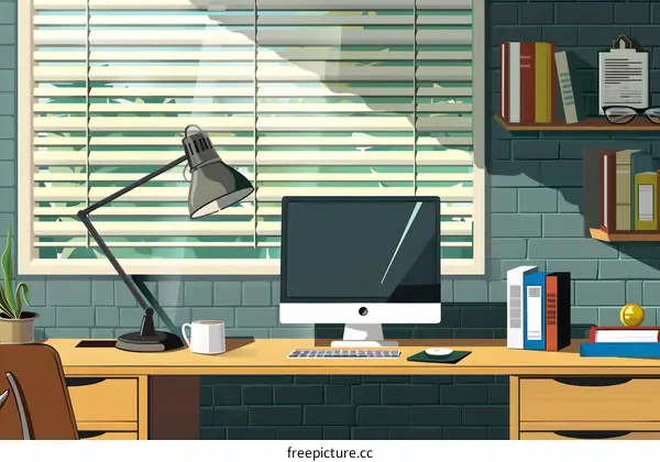 Modern Home Office Desk With Computer and Desk Lamp Illustration