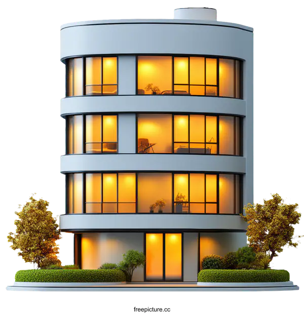 [Transparent Background PNG]Modern Curvilinear Apartment Building Exterior