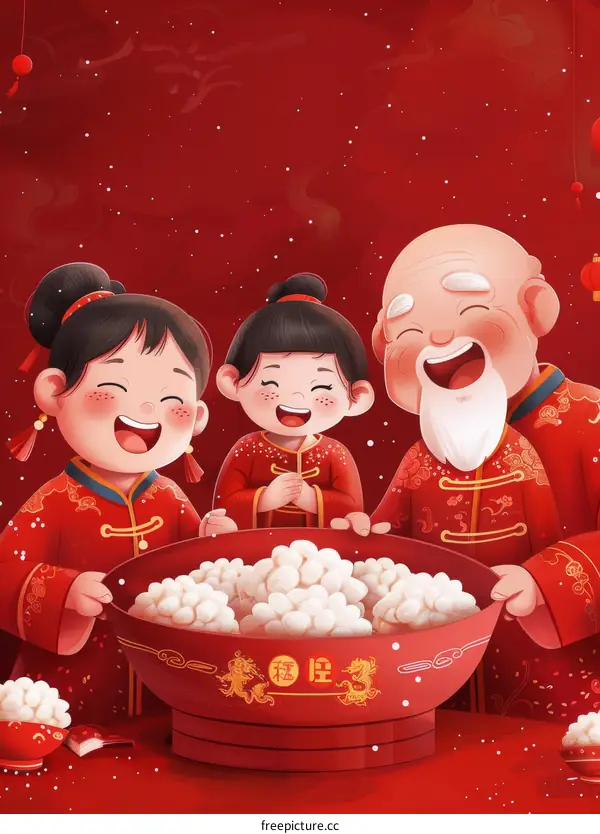 A family of three is making rice dumplings together