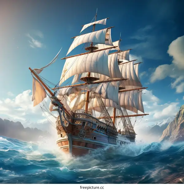 The Pirate Ship Sails Through the Stormy Seas