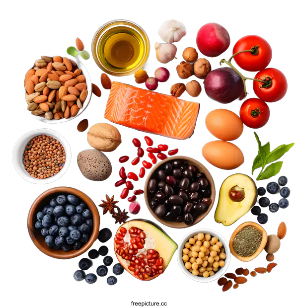 [Transparent Background PNG]Healthy Food Arrangement on White Background