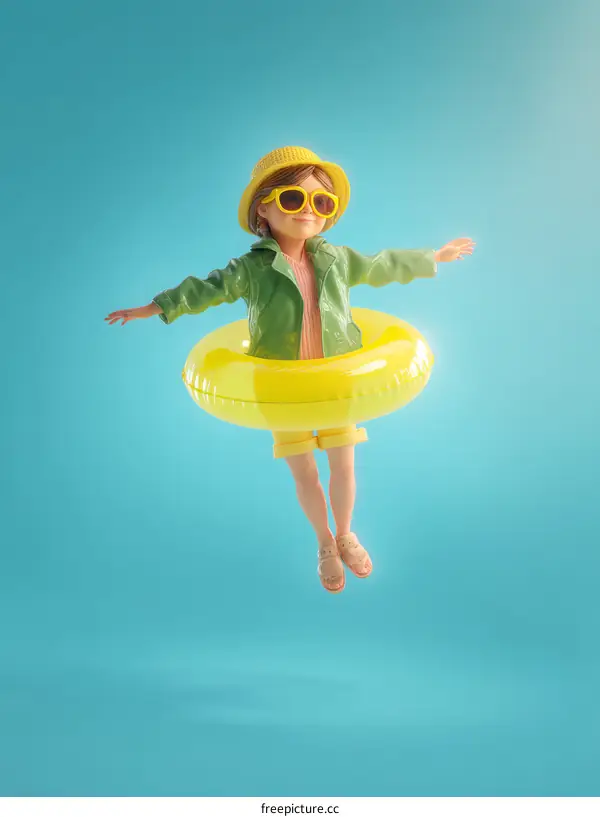 Cute Girl Floating on a Summer Inflatable Ring