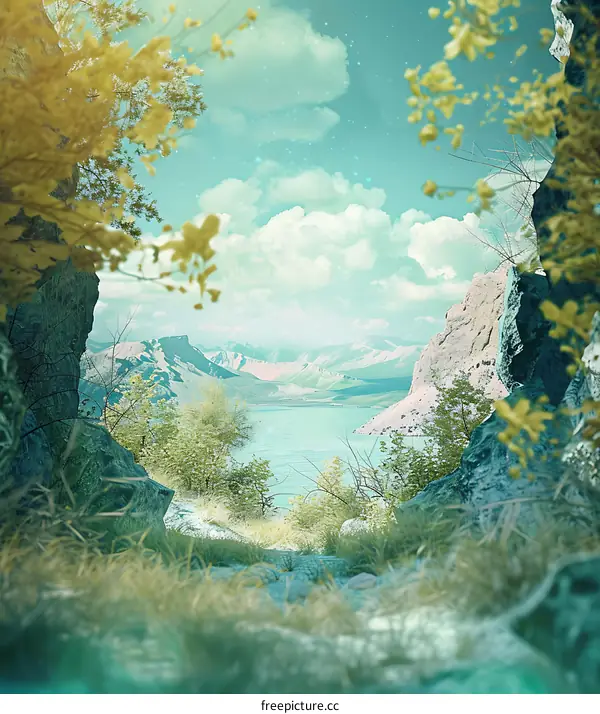 Scenic Mountain Landscape View Through Trees