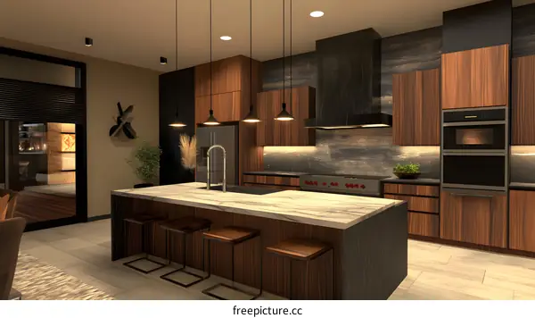 Modern Kitchen Interior Design with Wood Cabinets and Island