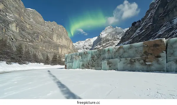 Frozen Wall of Ice in the Mountains