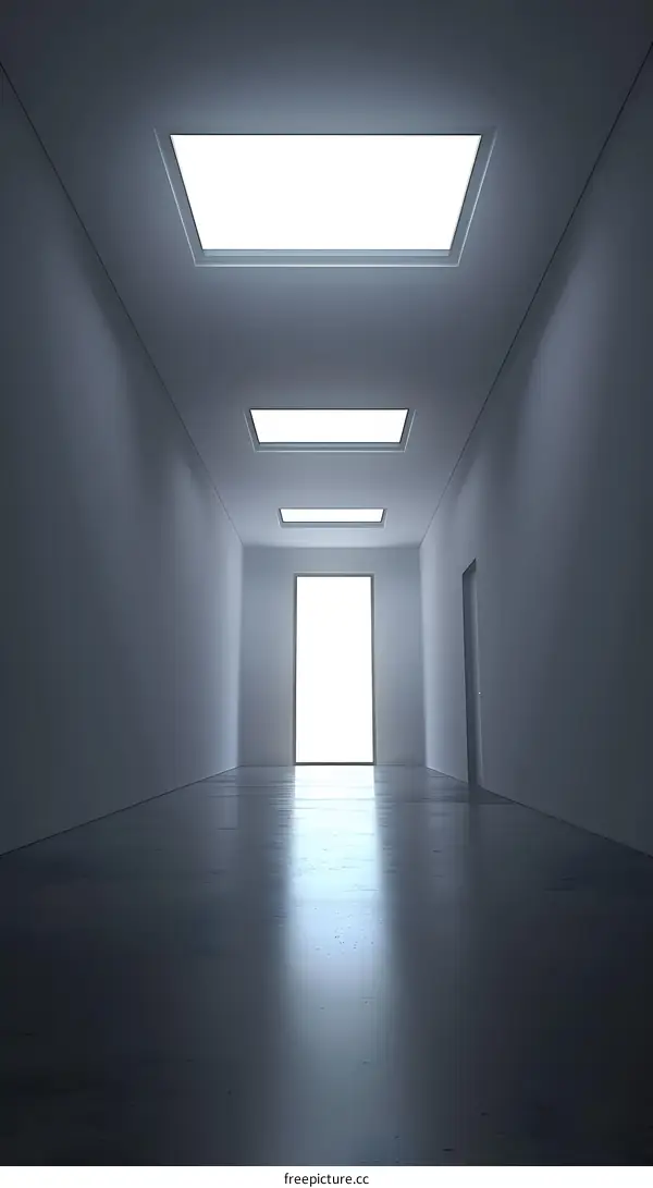 Modern Empty White Corridor With Light Panels