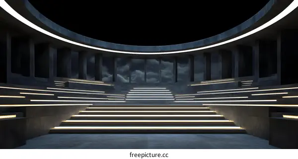 Abstract Futuristic Architecture with Concrete Steps and Neon Lights