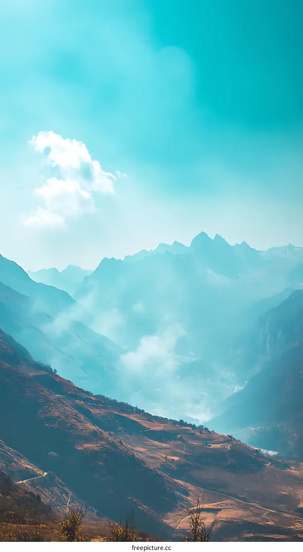 Mountain Landscape with Blue Sky and Clouds