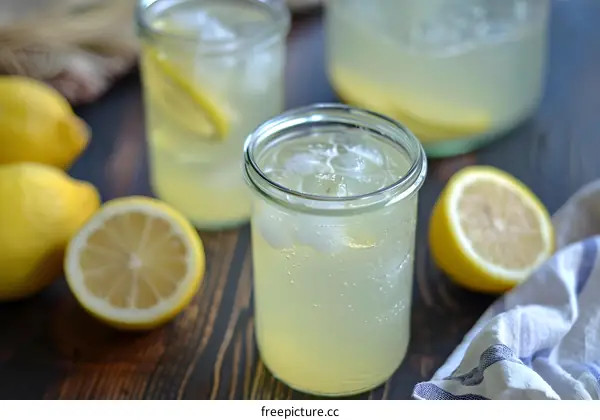 Refreshing Homemade Lemonade with Ice Cubes in Glass