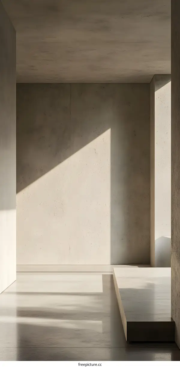 Minimalist Concrete Room Interior Design With Sunlight