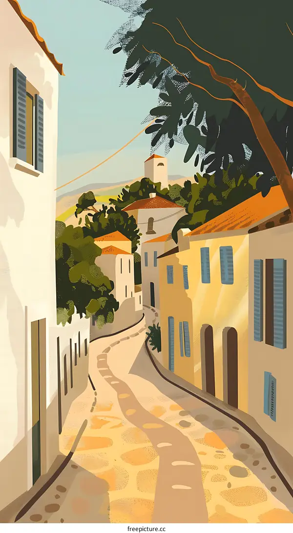Cobblestone Street In European Village Illustration
