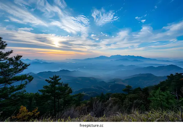 Mountain Range View with Blue Sky and Clouds
