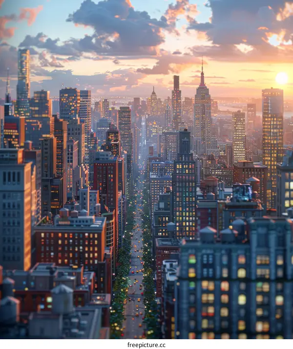 New York City Skyline at Dusk Illustration