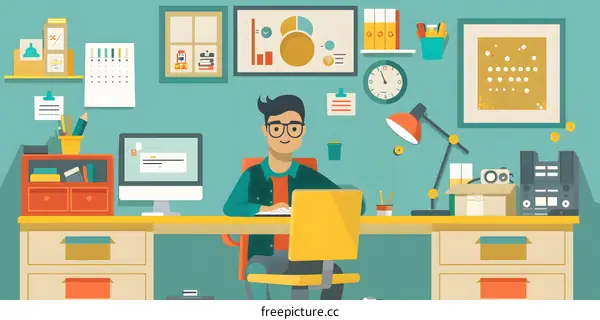 Man Working at a Desk in his Home Office