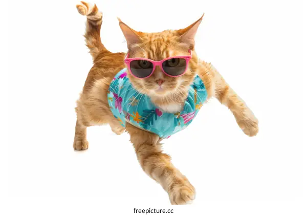 Cat wearing sunglasses and a hawaiian shirt