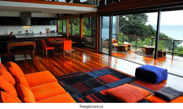 Modern Coastal Living Room with Ocean View