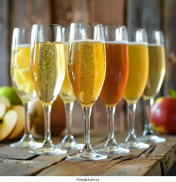 Apple Cider in Glasses on Wooden Table